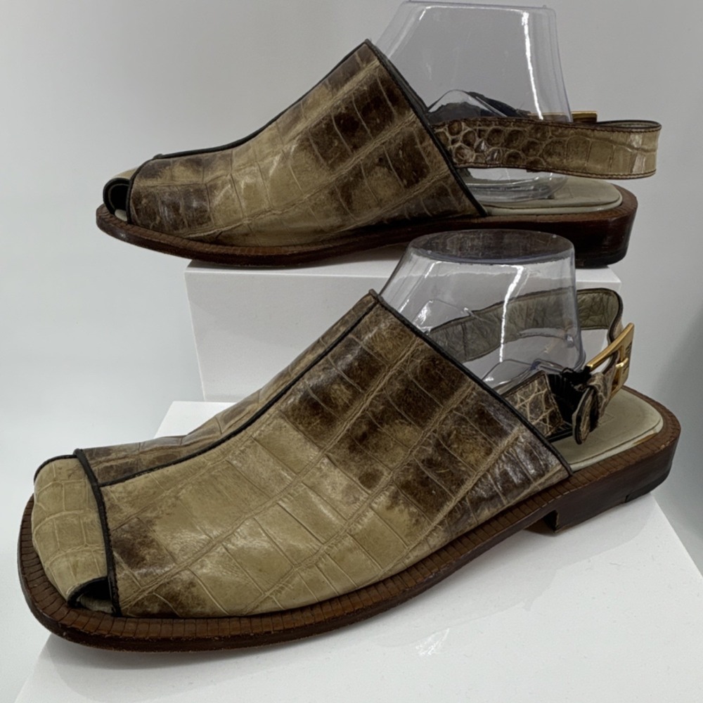 Fennix Italy Men 9.5 Croc Embossed Italian Leather Slingback Sandals Vintage Y2K